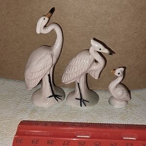 Charming Ceramic Crane Figurine Trio - Soft Pink
